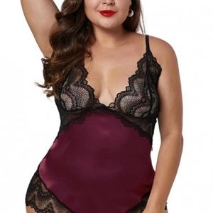 Plus Size 3X Burgundy Silky Satin Chemis